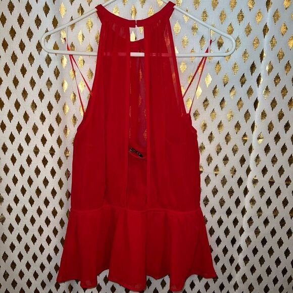 Express red sheer top backless peplum size M - Picture 4 of 5